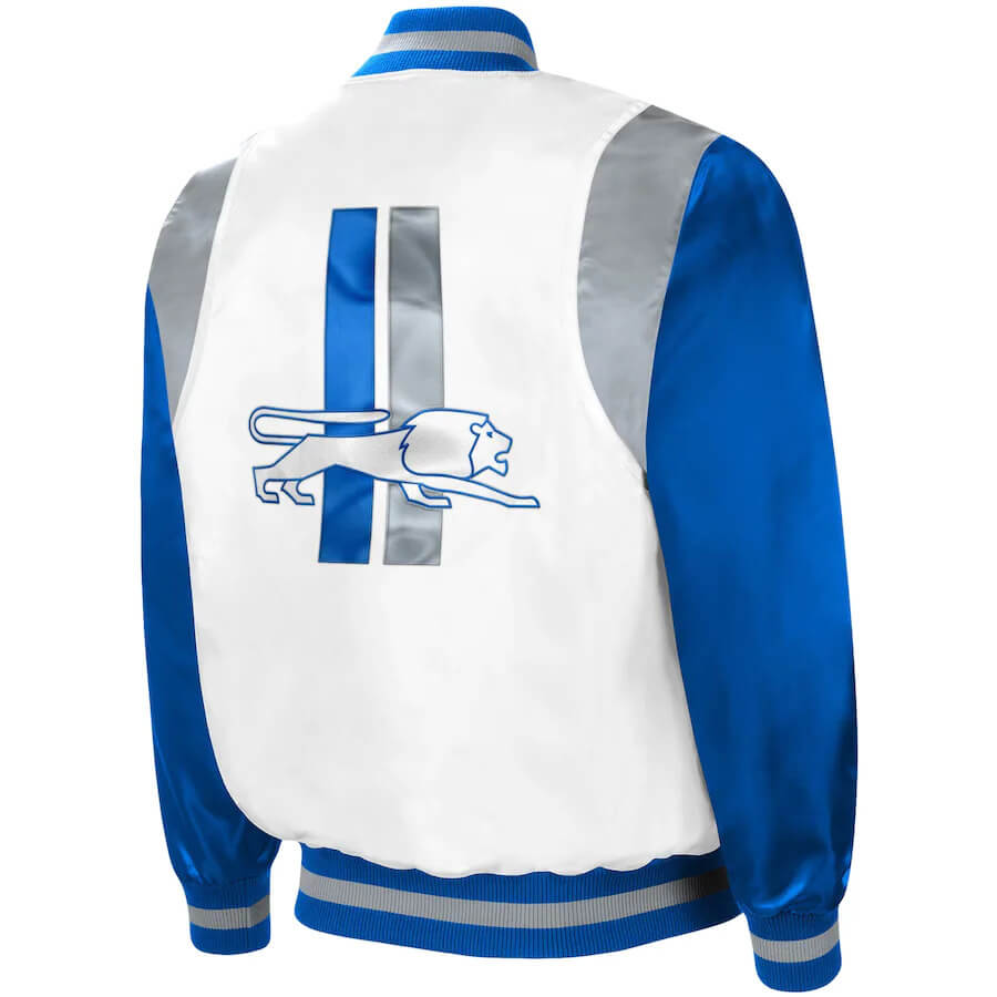 White Detroit Lions Throwback D-Line Satin Jacket