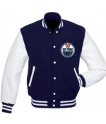 Edmonton Oilers Varsity Blue White Jacket