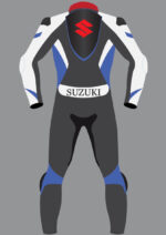 Gray Blue Suzuki Motorcycle Racing Leather Suit