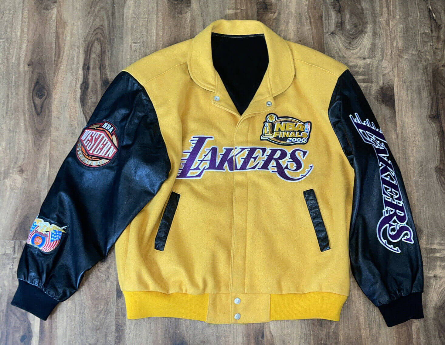 LOS ANGELES LAKERS WOOL & LEATHER VARSITY JACKET White with color