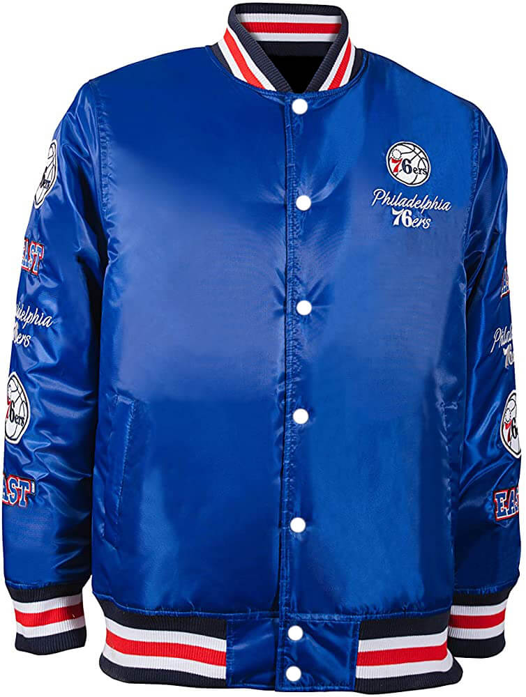 PHILADELPHIA 76ERS MASH UP SATIN JACKET (ROYAL BLUE)