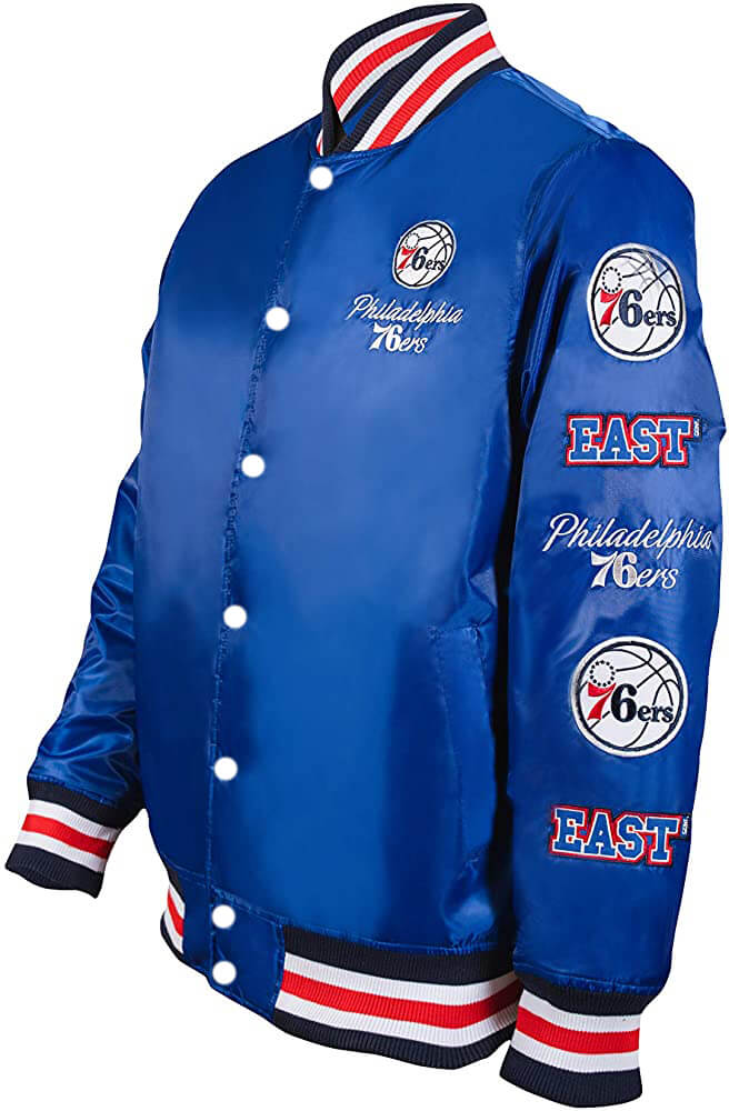 Maker of Jacket Sports Leagues Jackets NBA Teams Philadelphia 76ers Starter Blue Satin