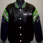 NFL Seattle Seahawks Black Leather Jacket Front