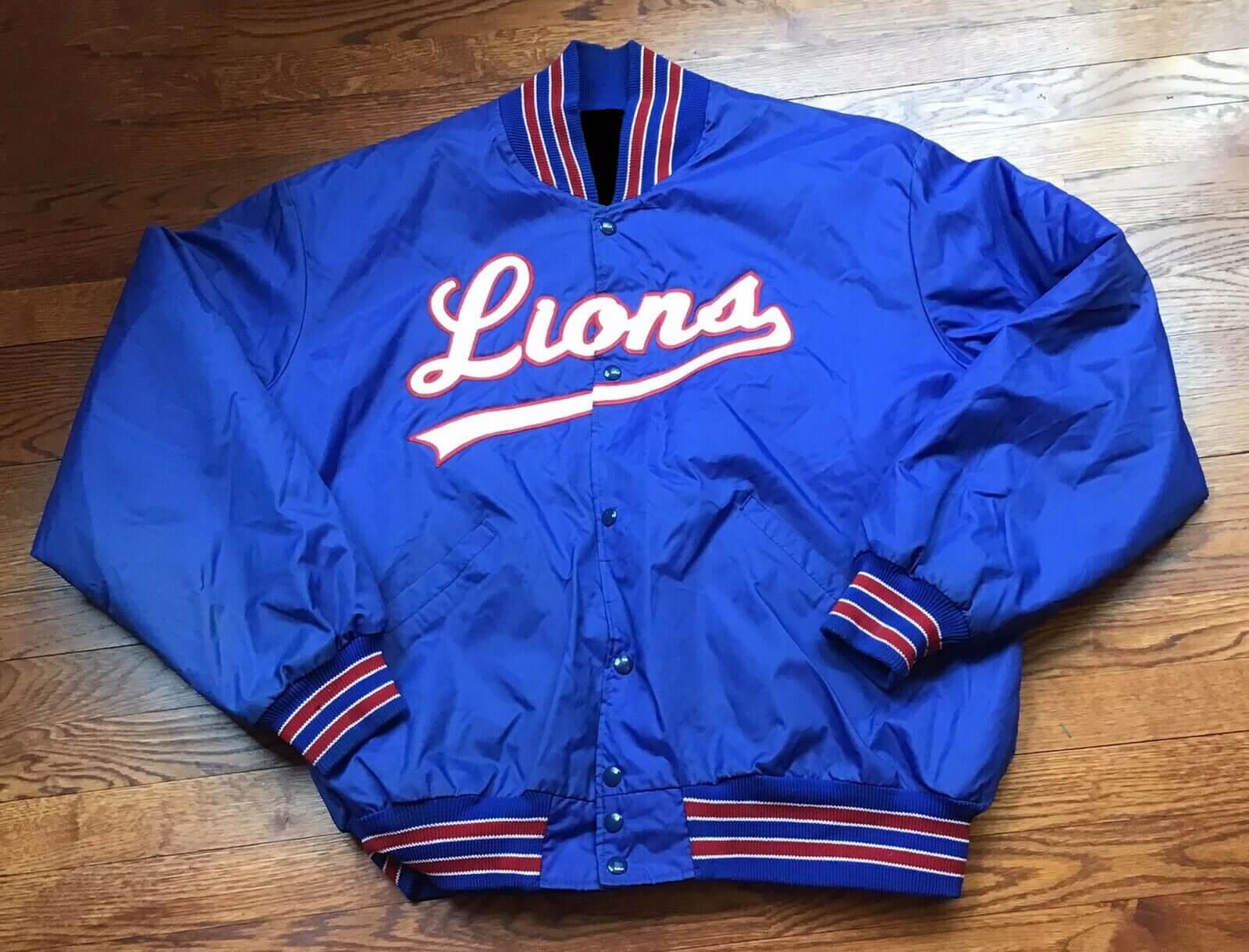 Detroit Lions Blue and Gray Varsity Satin Jacket