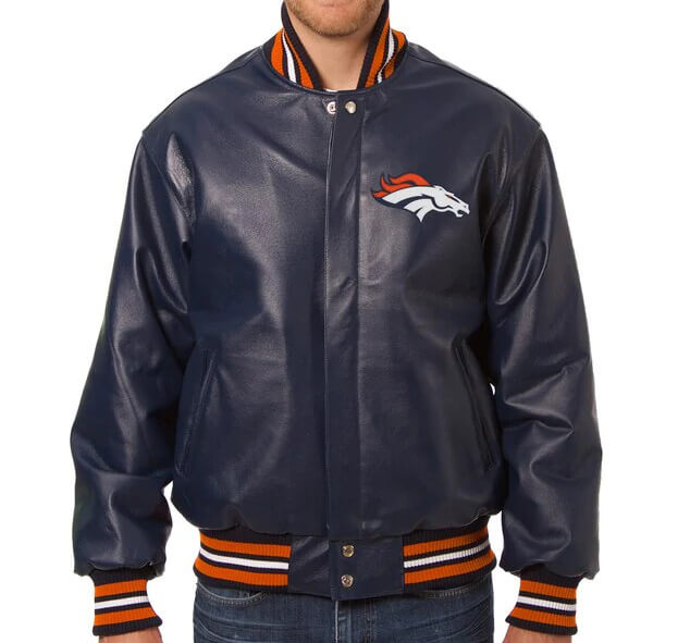 Nfl Denver Broncos Varsity Jacket Bomber Quilted Lined Mens Size Large Blue