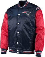 New England Patriots NFL Navy And Red Satin Jacket Front