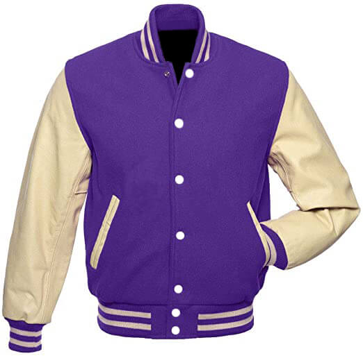 Varsity Base Women Jacket Purple Wool Body White Leather Sleeves Letterman  Jacket 1