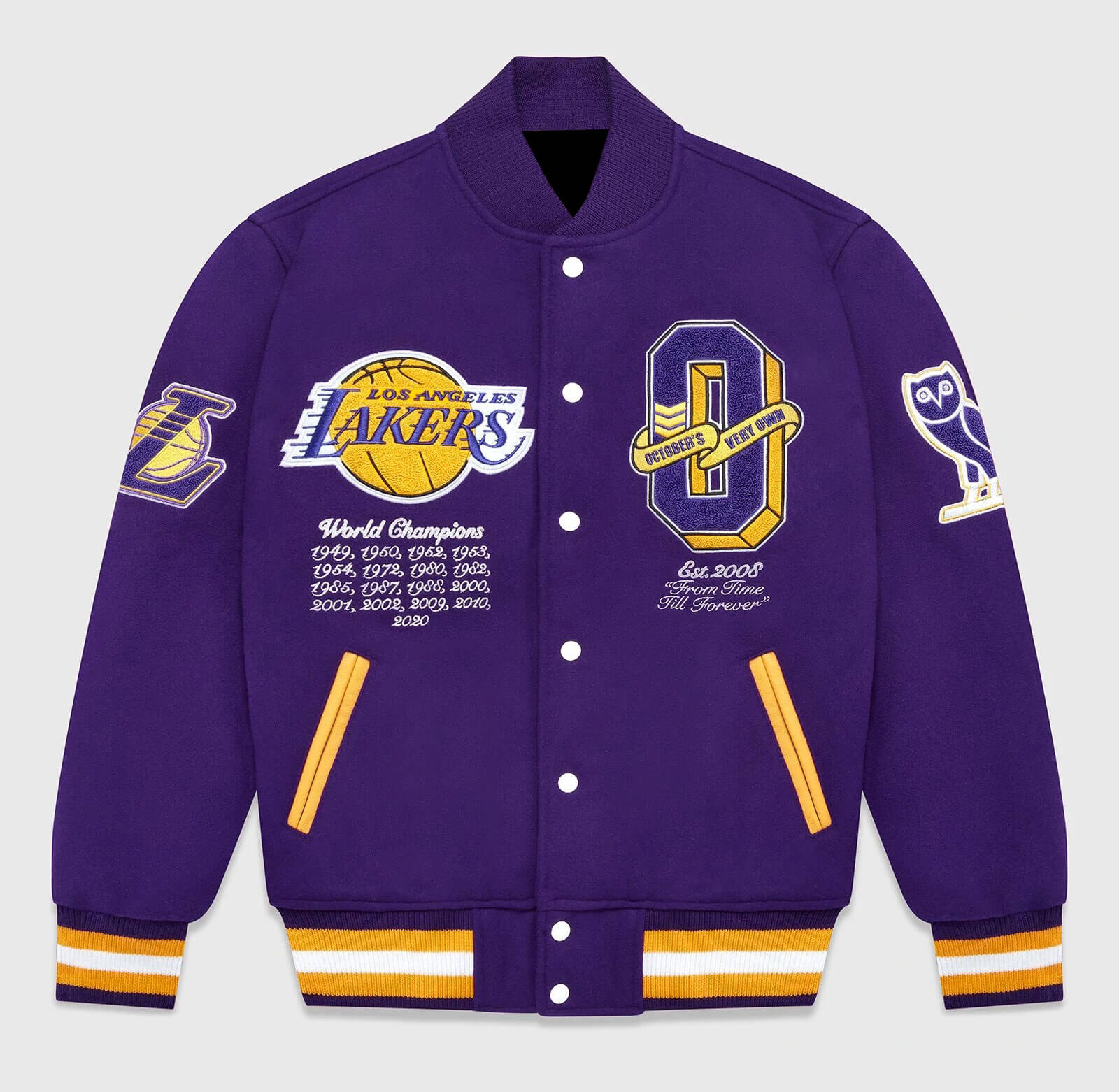Off White/Purple Los Angeles Lakers Retro Classic Varsity Jacket