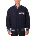 Seattle Seahawks NFL Team Navy Wool Jacket Front