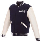 Seattle Seahawks Navy White Varsity Jacket Front