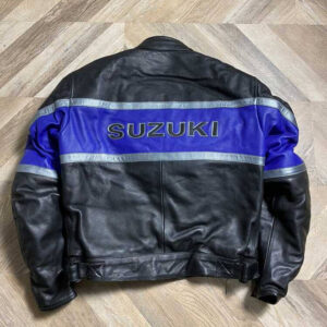 Suzuki Motorcycle Black And Navy Blue Leather Jacket