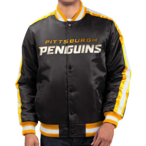 Maker of Jacket Sports Leagues Jackets NHL Black Yellow Pittsburgh Penguins Varsity
