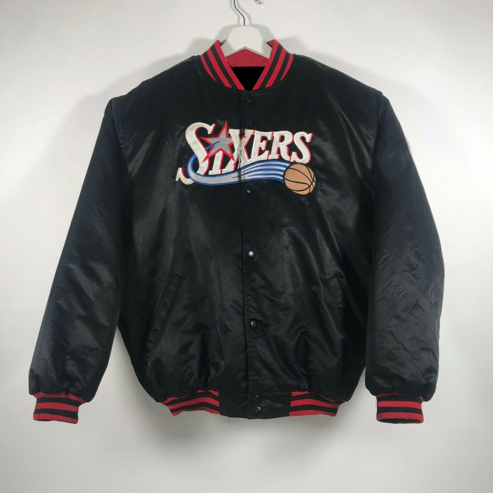 Maker of Jacket Sports Leagues Jackets NBA Teams Vintage 90s Philadelphia 76ers Team Satin