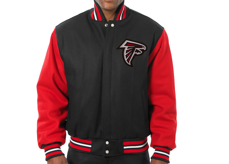 NFL TEAM APPAREL Atlanta Falcons Black Red White Varsity Jacket Coat NEW  Mens S