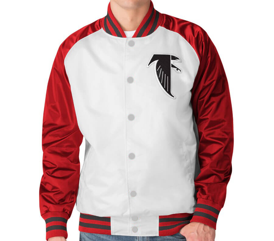 Maker of Jacket NFL Atlanta Falcons White and Scarlet Satin