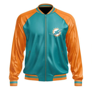 NFL Miami Dolphins Style 8 Big Logo Black Brown Leather Jacket For Fans -  Freedomdesign