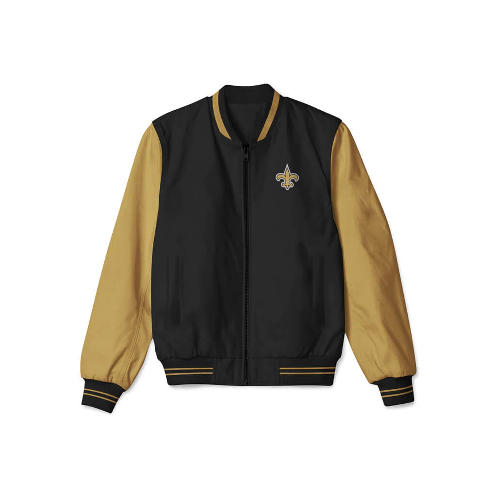 Black Satin Bomber New Orleans Saints Jacket - HJacket