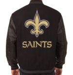 Black New Orleans Saints Varsity NFL Jacket By Spinespark