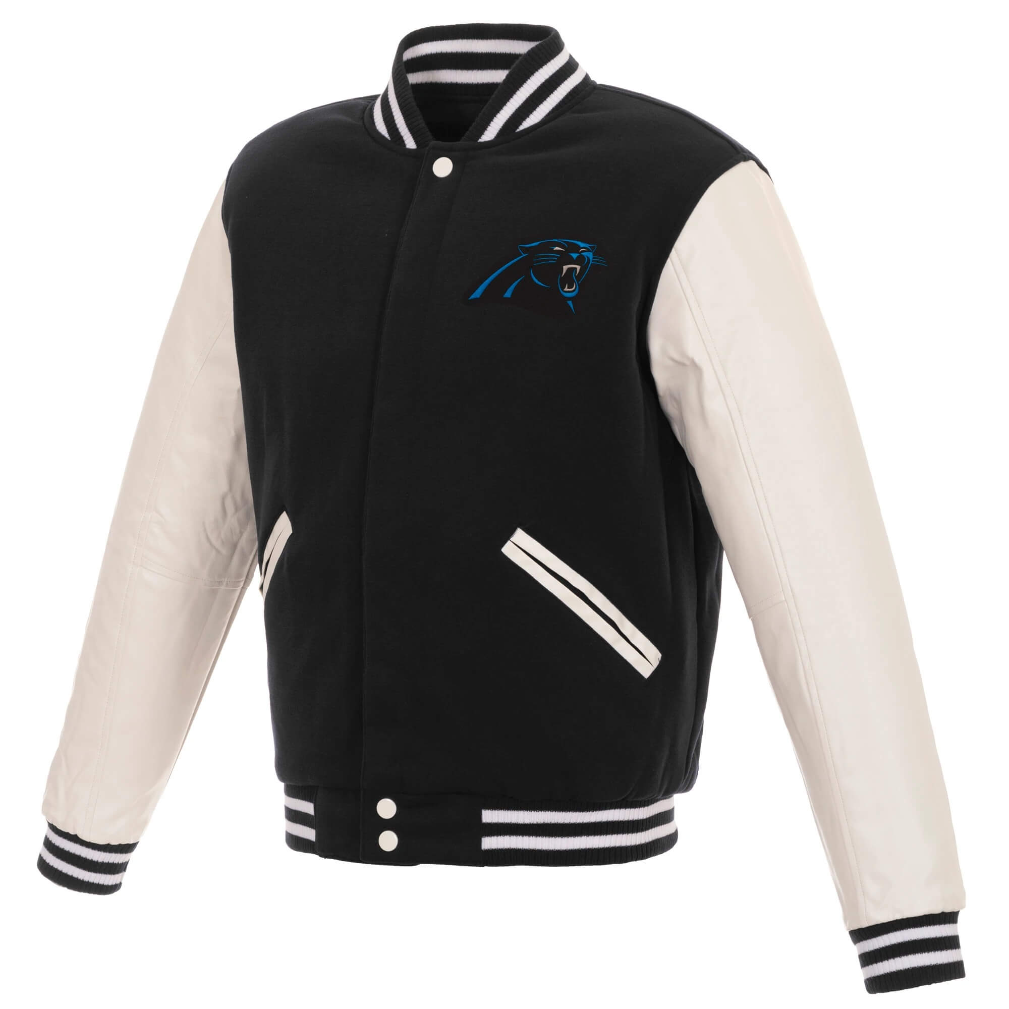 Women's New Era White/Black Carolina Panthers Varsity Full Snap Jacket