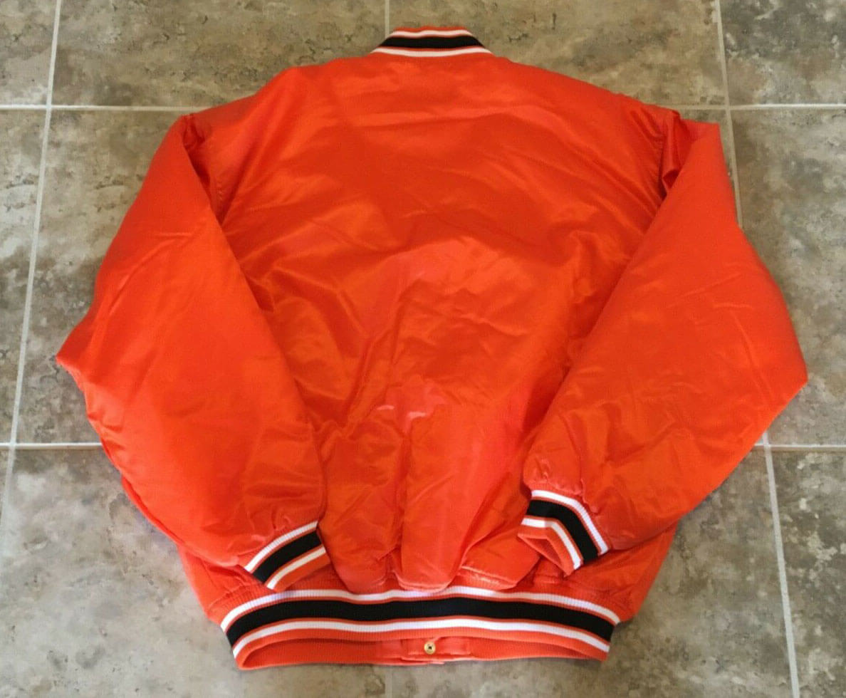 Vintage New York Yankees Starter Satin Bomber Jacket Size 2XL Orange MLB