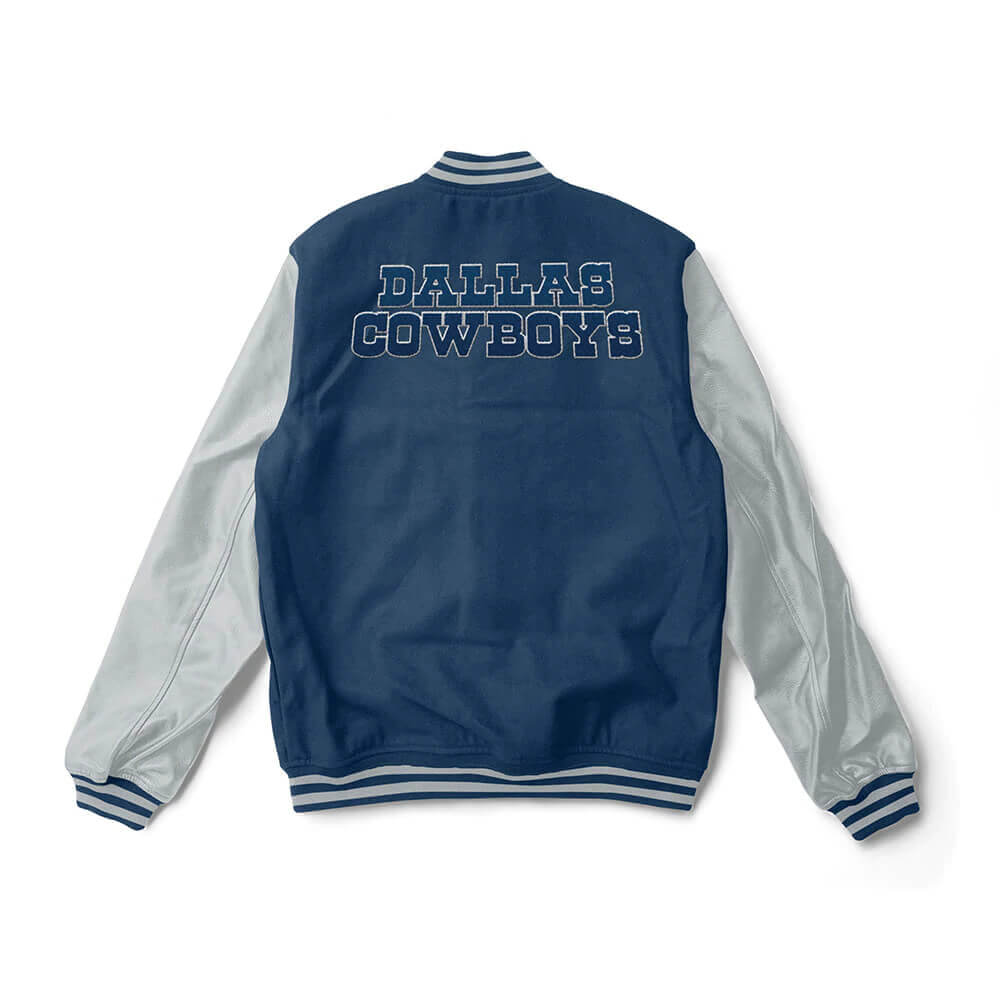 Dallas Cowboys Blue and Grey Varsity Satin Jacket - 5XL - Grey