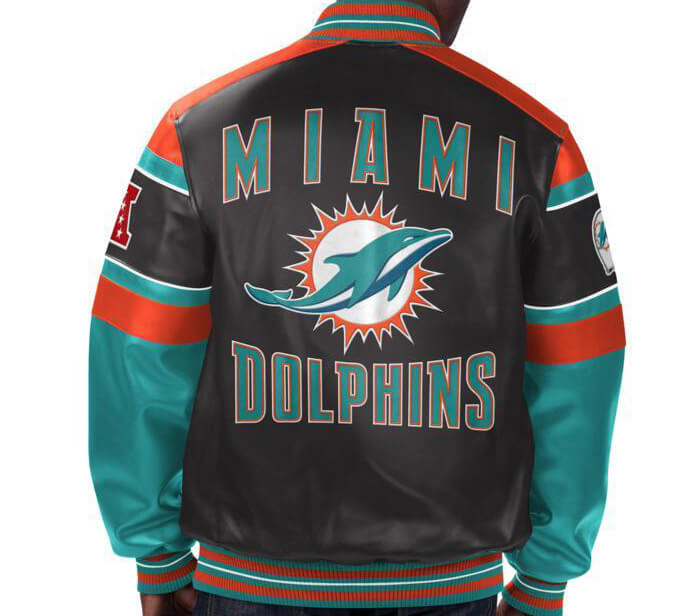 NFL Miami Dolphins Style 8 Big Logo Black Brown Leather Jacket For Fans -  Freedomdesign