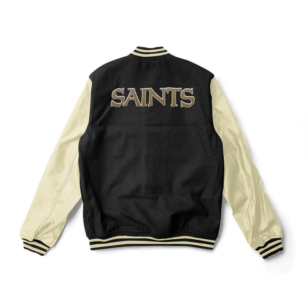 Black New Orleans Saints Varsity NFL Jacket By Spinespark