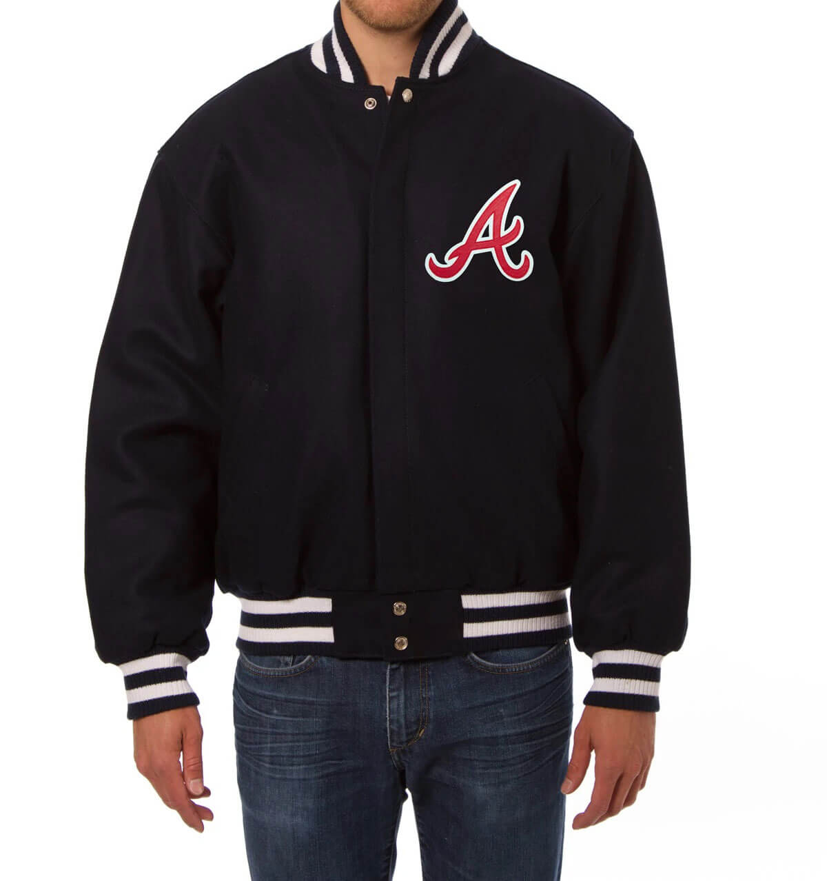 Navy MLB Atlanta Braves Varsity Jacket - Maker of Jacket