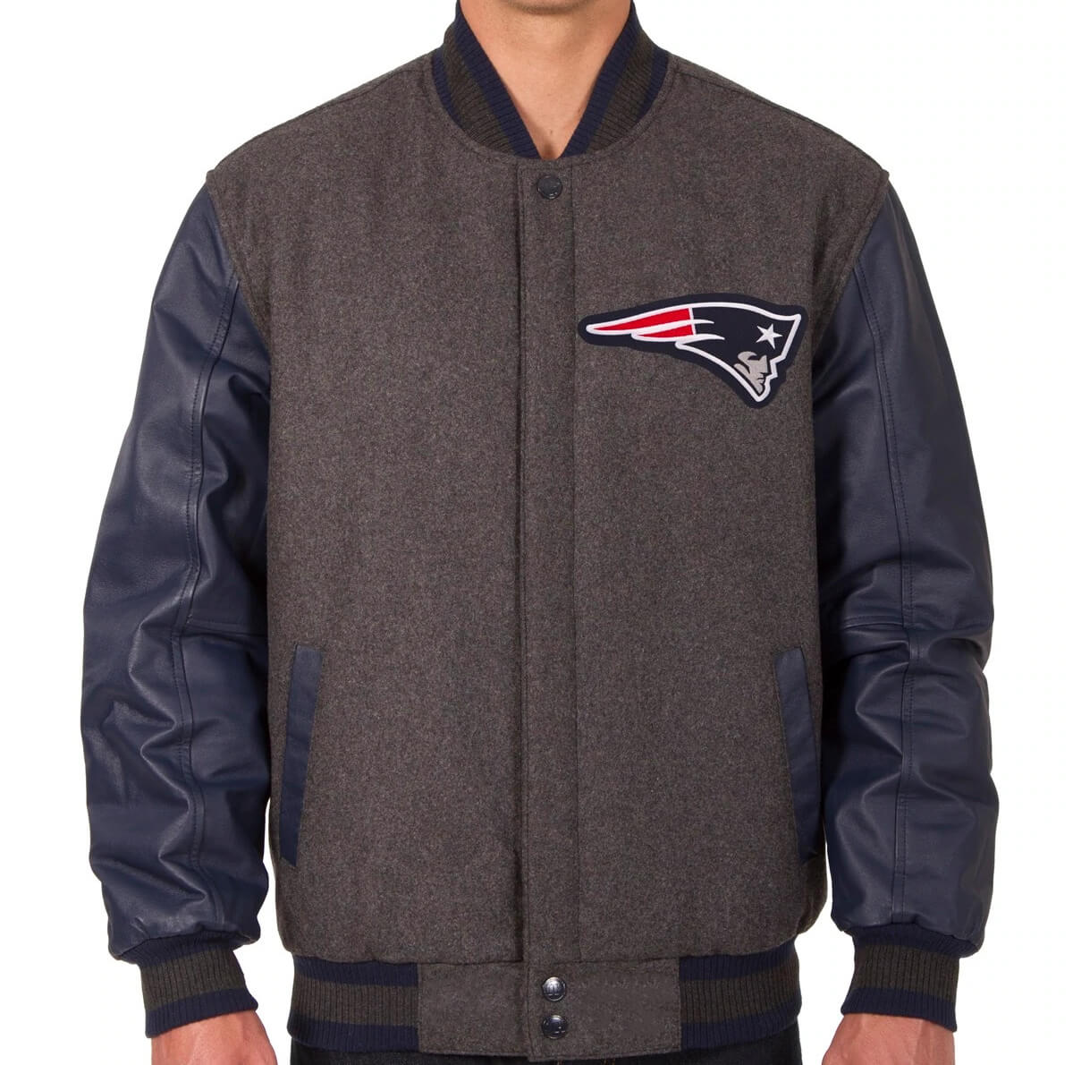 Maker of Jacket NFL New England Patriots Navy and White Varsity