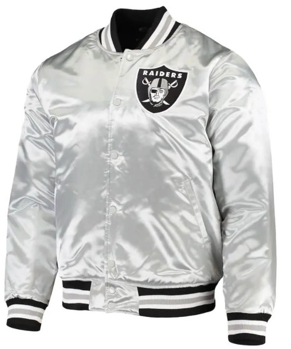 LAS VEGAS RAIDERS BIG LOGO SATIN JACKET (SILVER)