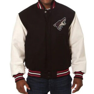 Two Tone Arizona Coyotes Black Wool Leather Jacket