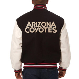 Two Tone Arizona Coyotes Black Wool Leather Jacket