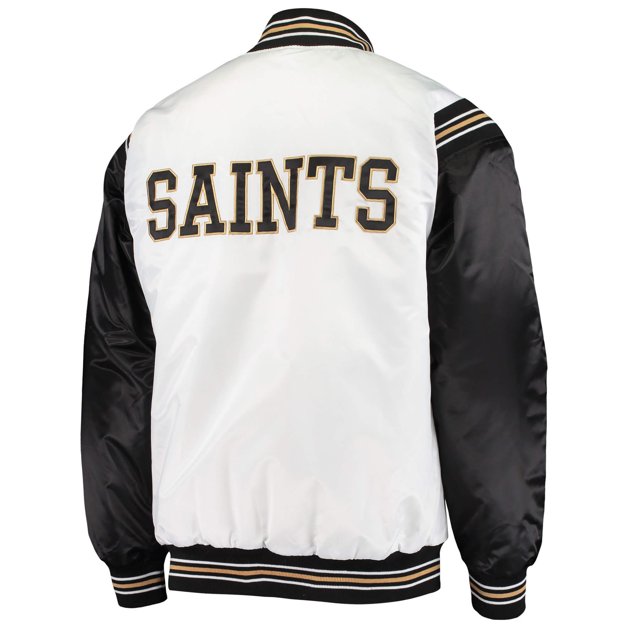 Maker of Jacket NFL New Orleans Saints White Black Satin