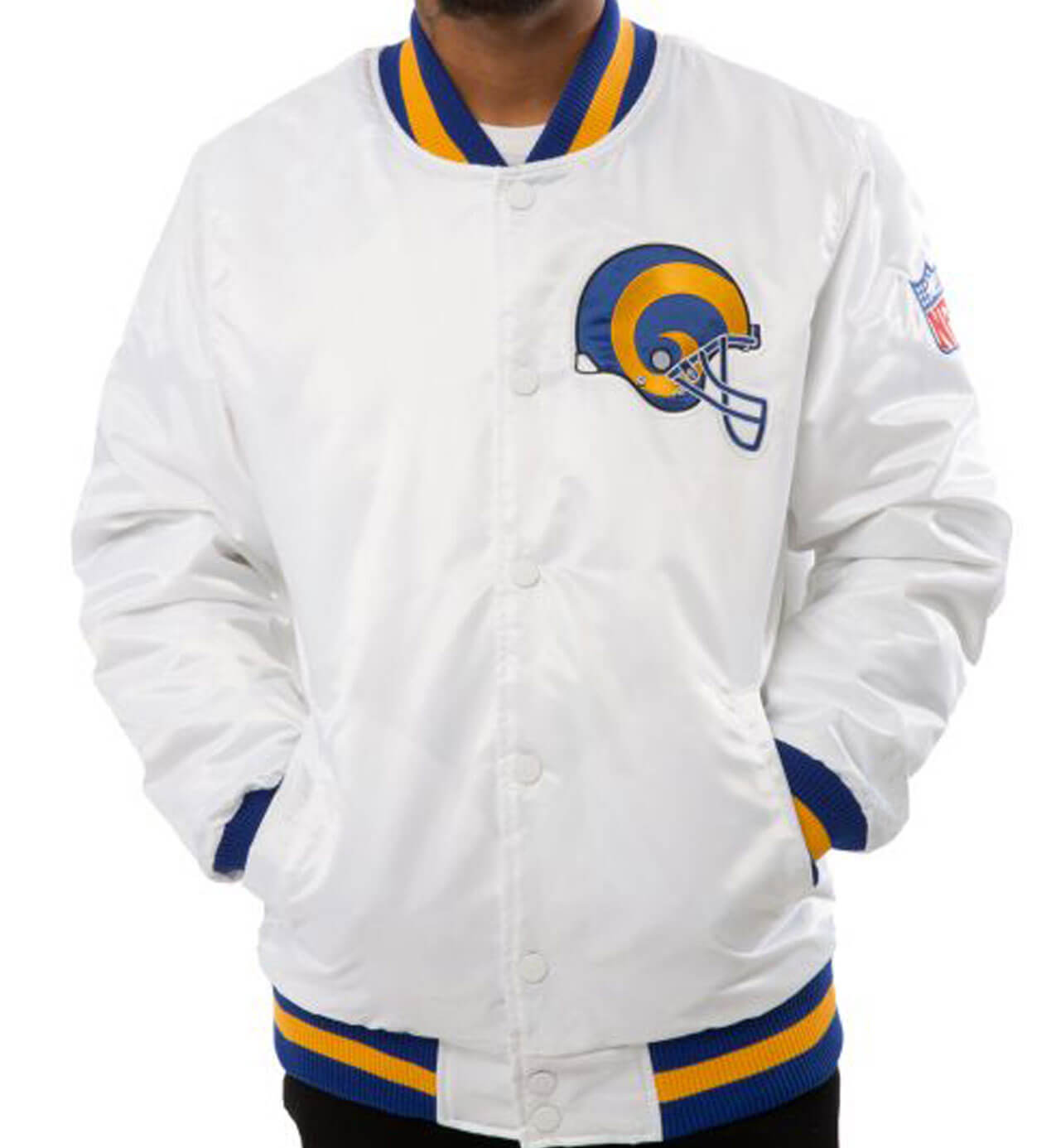 White Los Angeles Rams NFL Satin Jacket - Maker of Jacket