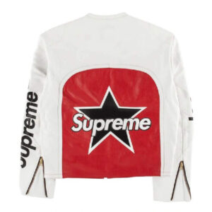 White Red Supreme Leather Jacket