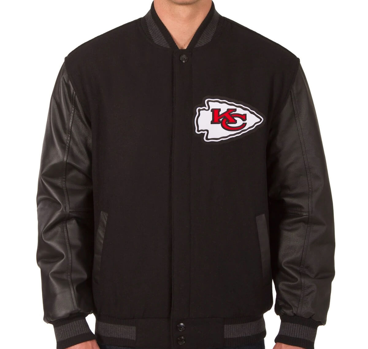 KANSAS CITY CHIEFS CLASSIC WOOL VARSITY JACKET (BLACK/WHITE)