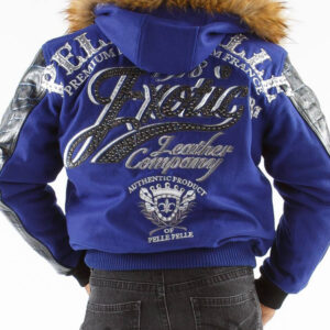 Blue Pelle Pelle Exotic Fur Hood Wool Leather Jacket