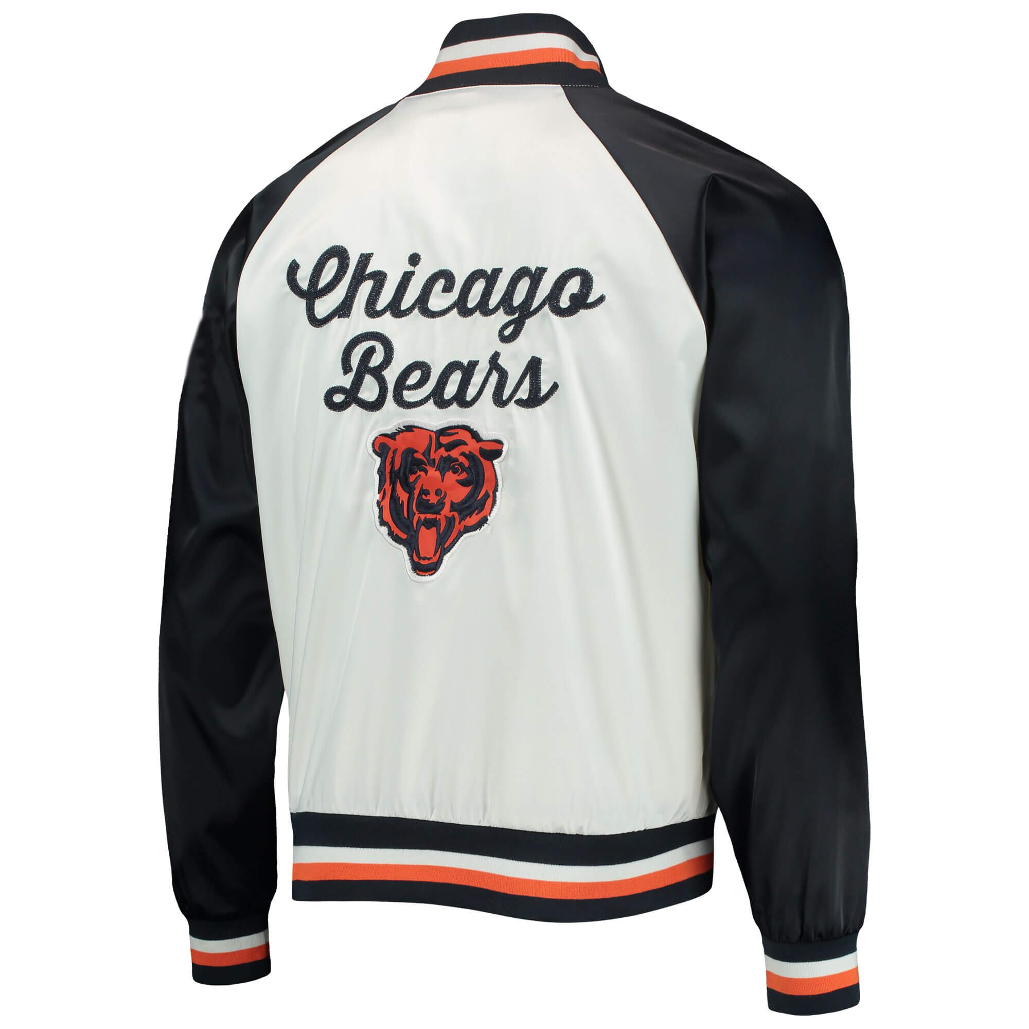 White&Navy Chicago Bears Satin Varsity Jacket - Maker of Jacket