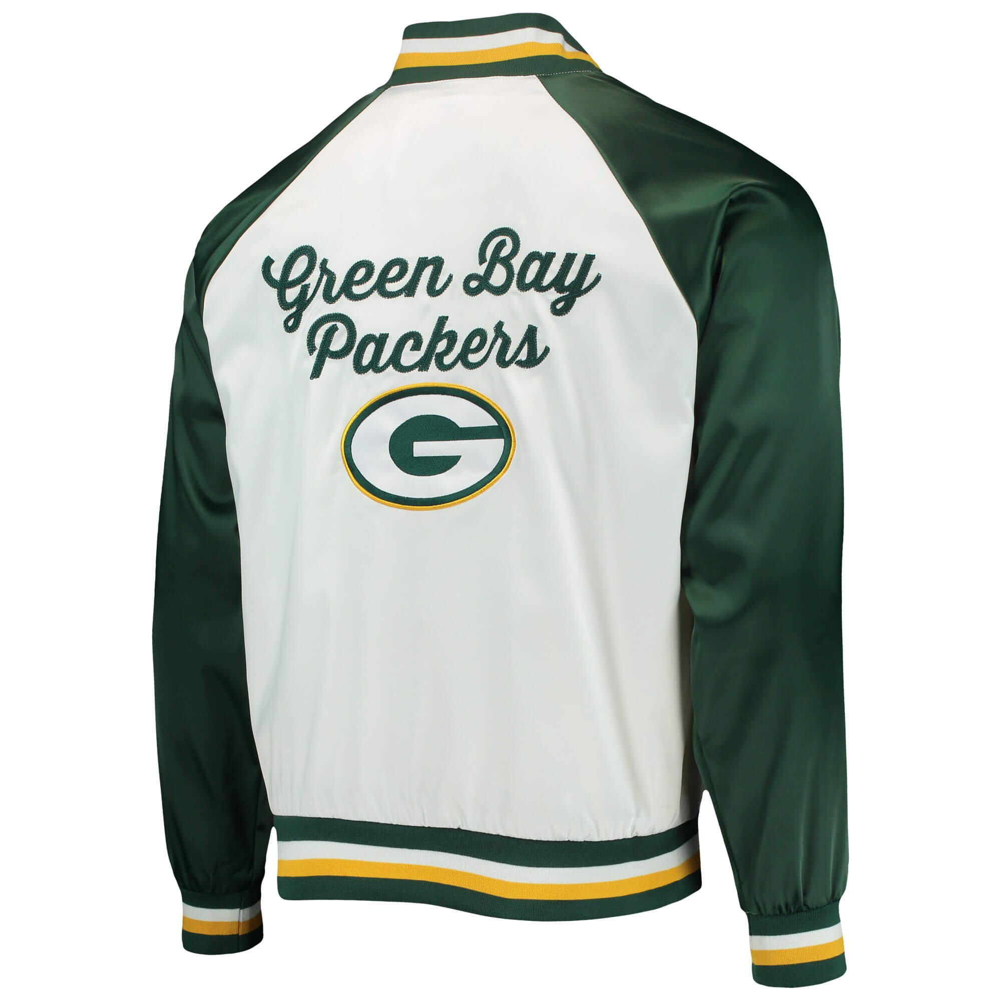 Green Bay Packers White And Green NFL Satin Jacket - Maker of Jacket