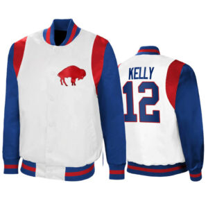 Starter Buffalo Bills Bomber Blue and White Satin Jacket