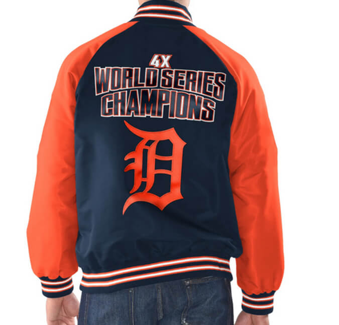 DETROIT TIGERS BIG LOGO WORLD SERIES SATIN JACKET (MIDNIGHT NAVY