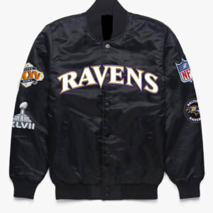 Maker of Jacket NFL Baltimore Ravens Lamar Jackson 8 Tricolor Satin