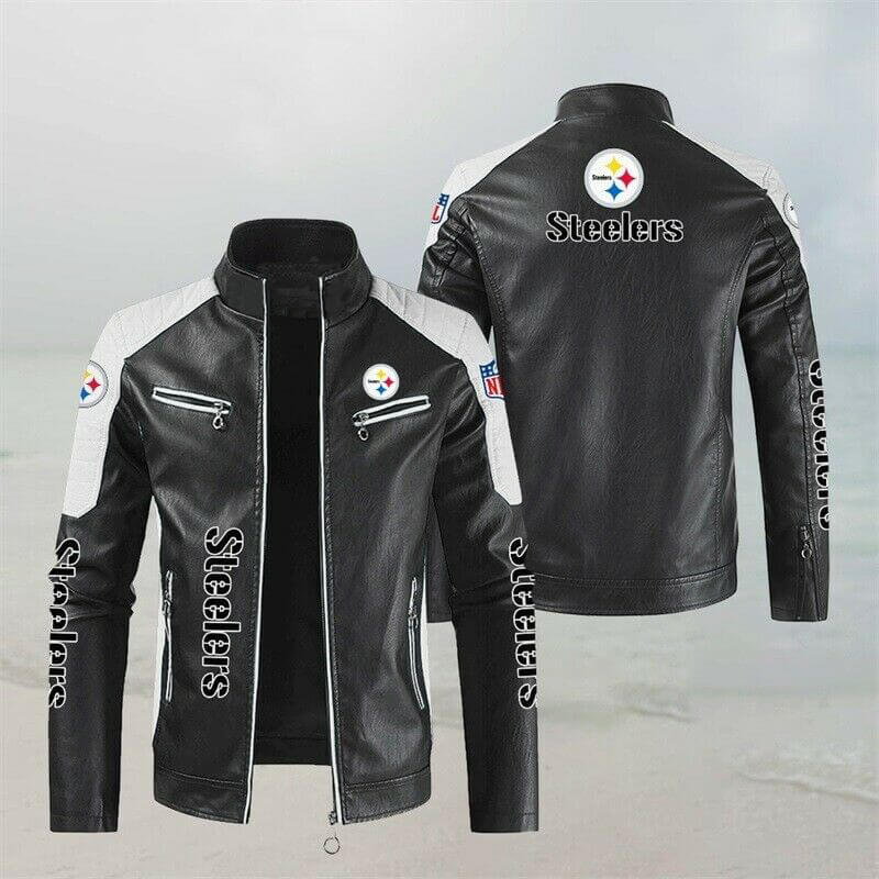 Maker of Jacket Fashion Jackets NFL Black White Pittsburgh Steelers Leather