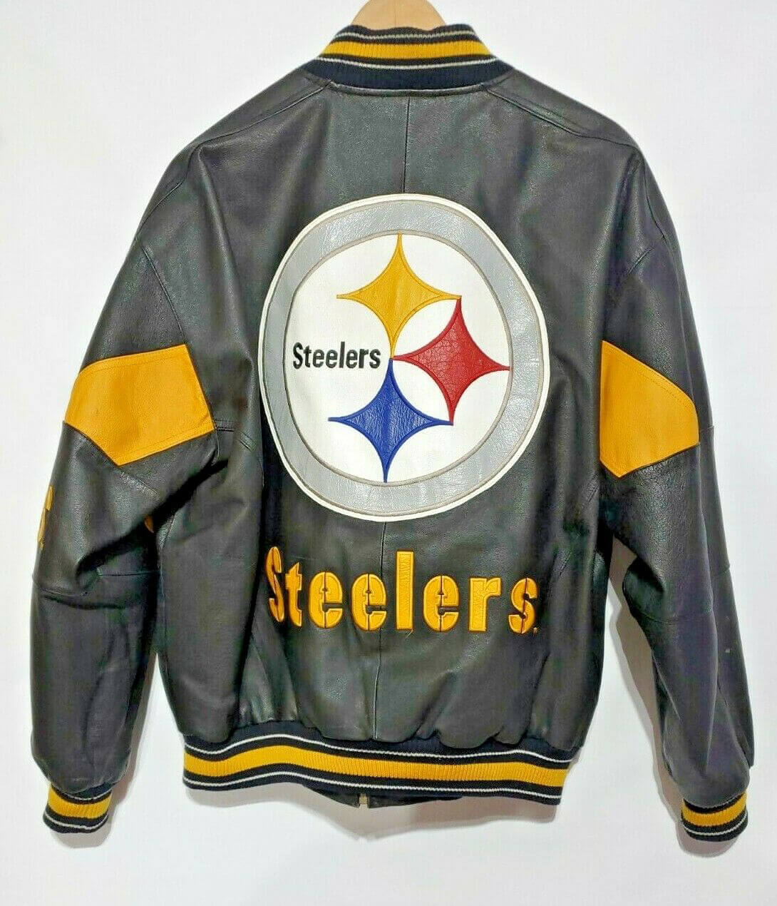 nfl pittsburgh steelers leather coat jacket mens Large black