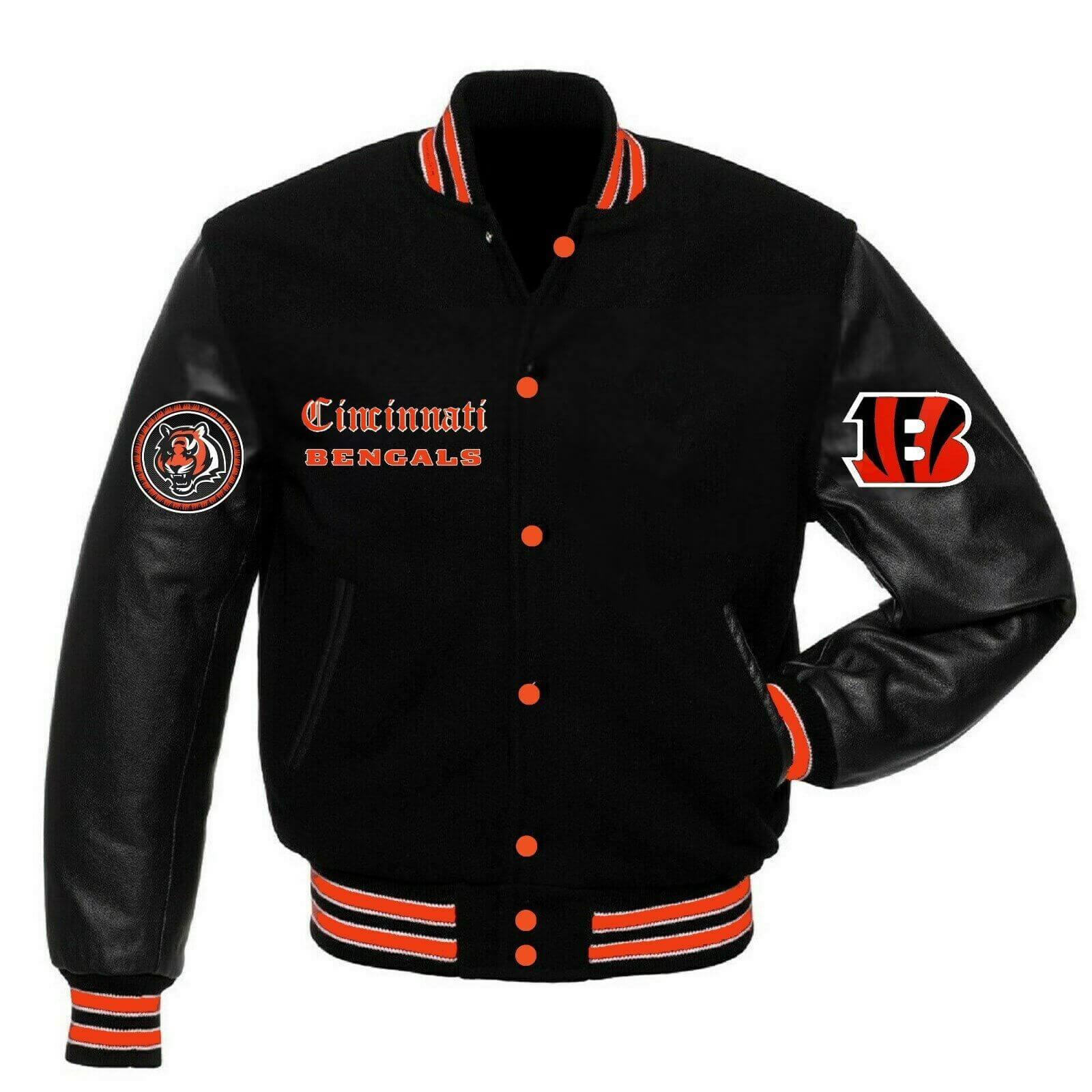 Retro Classic Cincinnati Bengals Varsity Cream and Black Jacket