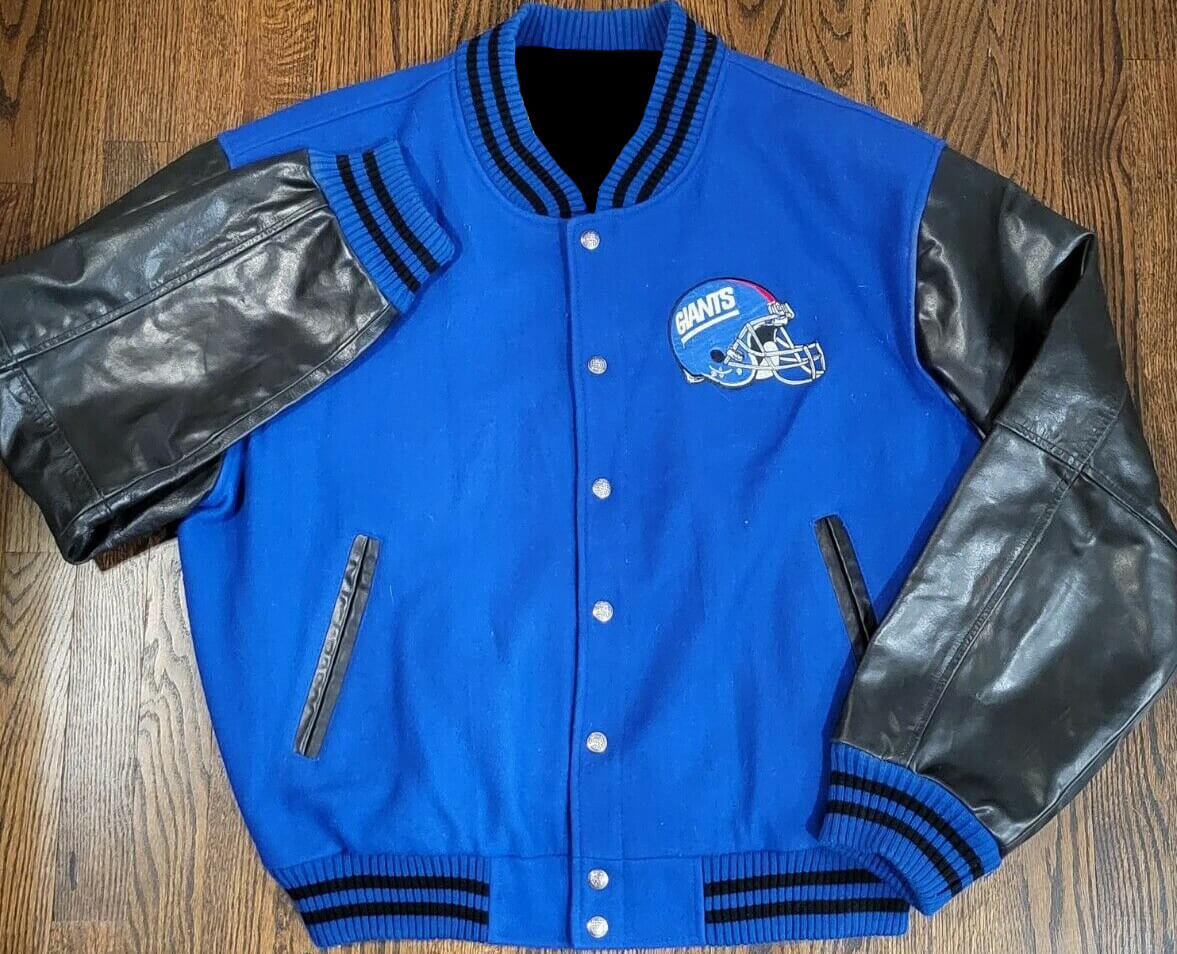 New York Giants White and Blue Letterman Jacket