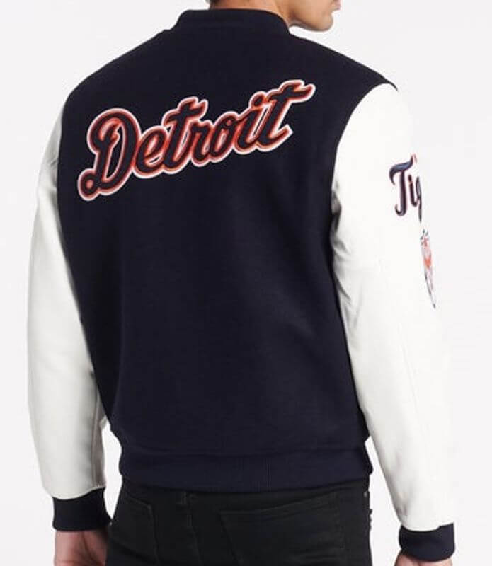 Varsity Bomber Navy Blue Detroit Tigers Leather Jacket - Jackets Masters