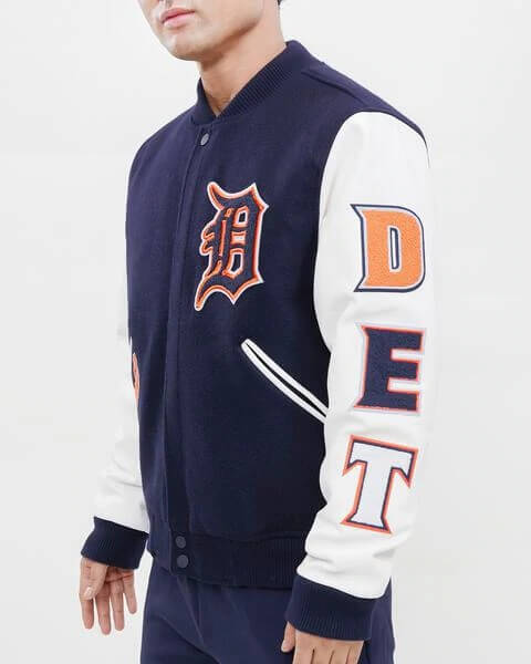 Detroit Tigers Navy Blue and Gray Bomber Jacket
