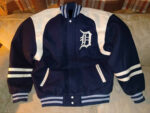 Mens Detroit Tigers Navy Blue Satin Varsity Jacket - GLJ