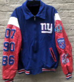 NY Giants Super Bowl XLVI Black and Blue Varsity Jacket